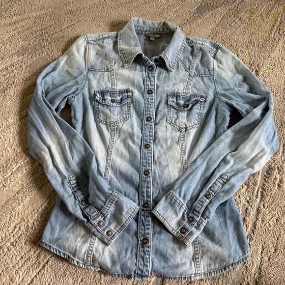 Bullhead Black Denim chambray shirts Guess button front snap cotton small - Picture 4 of 11